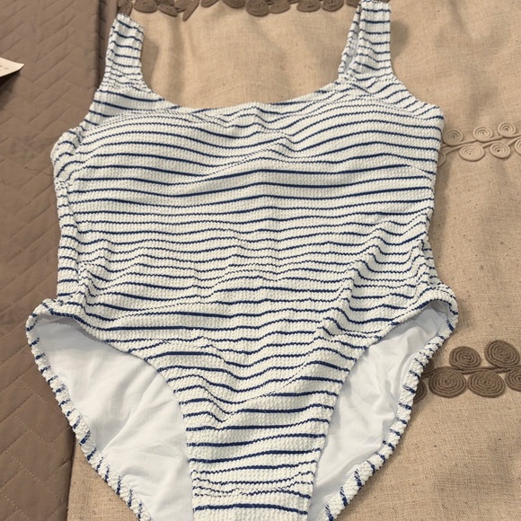 J. Crew Claudia White/Blue Stripe Scrunchie One-Piece Swimsuit/NWT/10 - Picture 5 of 14